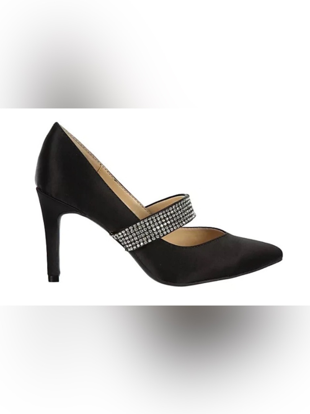 Adrienne Vittadini Notion Black Rhinestone Strap Pumps Heels Size 7.5